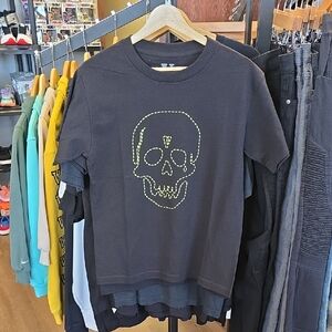 Neighborhood Black Tee with Yellow Skull Design